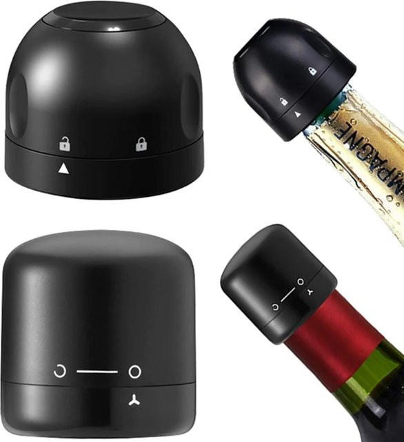 SUNFILI Vakuum-Weinverschluss aus Silikon in Schwarz zur Frischeerhaltung von Rotwein und Champagner - Bild 1