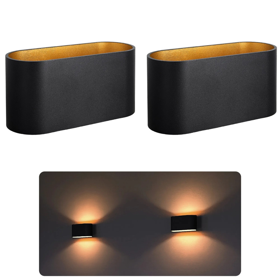 SSC-LUXon JOBERO 2er Set Wandleuchten Schwarz Gold, Rechteckiges Up Down Design aus Aluminium für Treppenhaus, Flur und Wohnzimmer, G9 Fassung - Bild 2