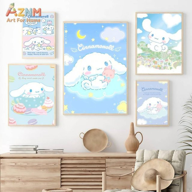 Sanrio Cinnamoroll Leinwand-Wandkunst ungerahmtes Poster mit süßem Wolken-Dessert-Motiv - Bild 1