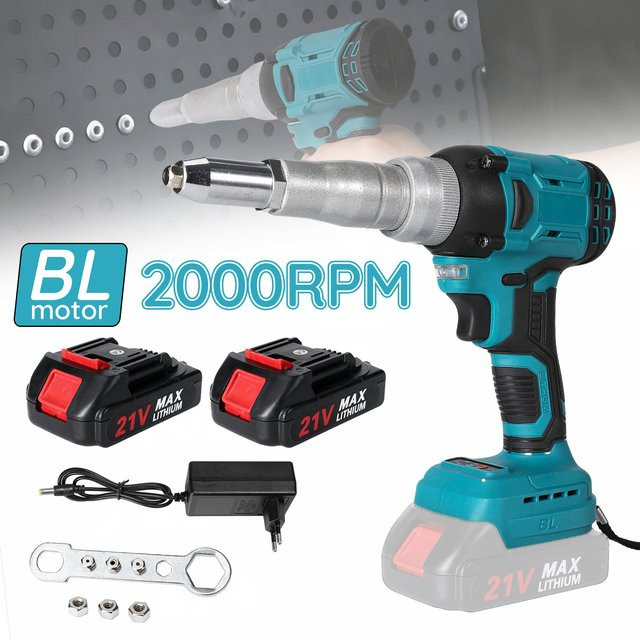 OWJHE Bürstenlose elektrische Nietpistole in Blau, Vollautomatische Pressnietpistole für 2,4-5,0mm Aluminium- und Edelstahl-Nieten, 20000N Nietkraft - Bild 1