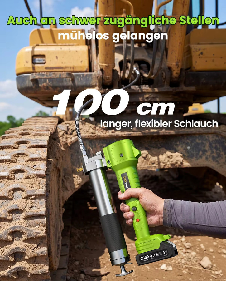 TaskStar Bürstenlose elektrische Fettpresse mit 10000 PSI und 1m flexiblem Schlauch, kabelloses Schmierkit für Makita 18V Akku, Farbe: Grün - Bild 6