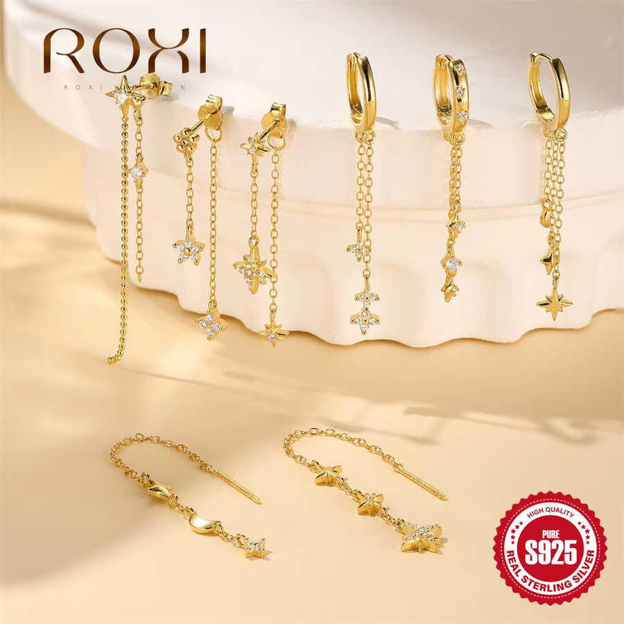 ROXI Piercing-Ohrringe, 925 Silber, Stern, Mond, Quaste, Damen - Bild 1