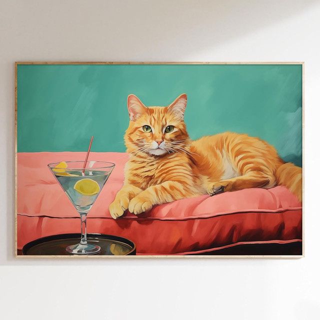 Muaccouioo Retro Leinwandkunst mit orangefarbenem Katzen-Tierdruck, ungerahmte Wanddekoration - Bild 1