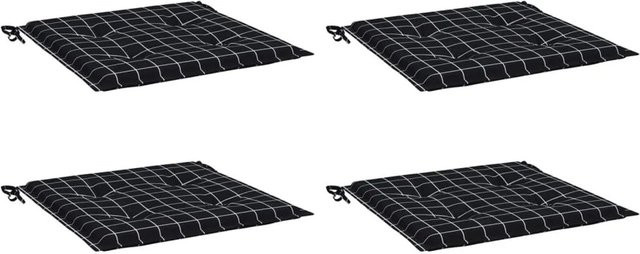 vidaXL Gartenstuhl-Kissen Set 4 Stück Schwarz-weiß Karomuster aus wasserabweisendem Oxford-Gewebe B/B/H: 50 x 50 x 4 cm - Bild 1