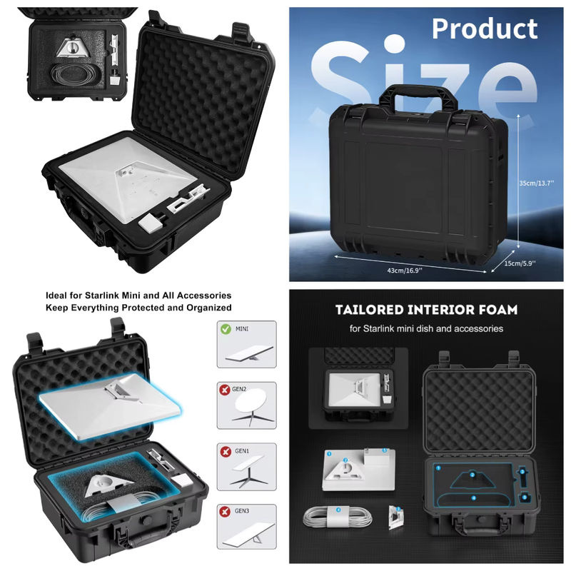Starlink Mini Case Starlink Mini wasserdichte Hartschalen-Reisetasche mit Innenschaum für Zubehör in Schwarz - Bild 2