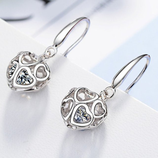 BJXMOSO Ohrringe Herz, 925 Silber, Zirkonia, Damen - Bild 1