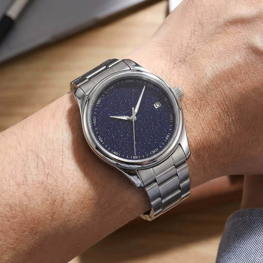 CAOWTAN Zifferblatt, Blauer Sternenhimmel, Arabisch, 28,5 mm, Edelstahl, Silber - Bild 5