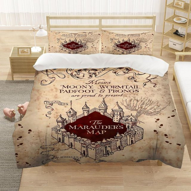 Gu Tao Marauders Map 3-teiliges Bettwäsche-Set mit Bettbezug und Kissenbezügen, Mehrfarbig, B/H: 210 x 210 cm - Bild 1