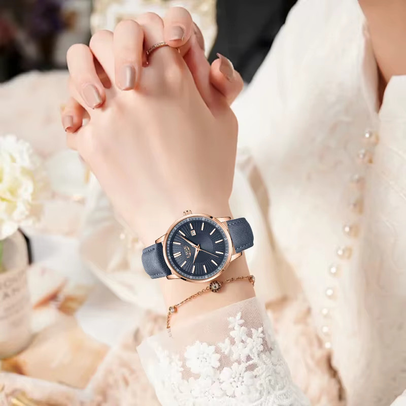 LIGE Armbanduhr Damen, Quarz, Silber, Blau, Datum, Klassisch - Bild 4