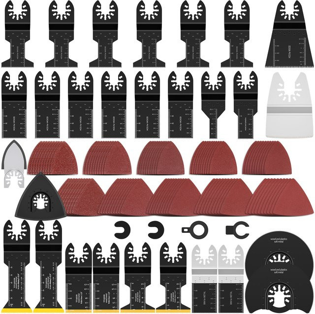 Toorise 128-teiliges Oszillierendes Werkzeug Set mit Bi-Metall Sägeblättern, Schabern, Schleifpapier und Schleifscheiben inklusive Adapter - Bild 1