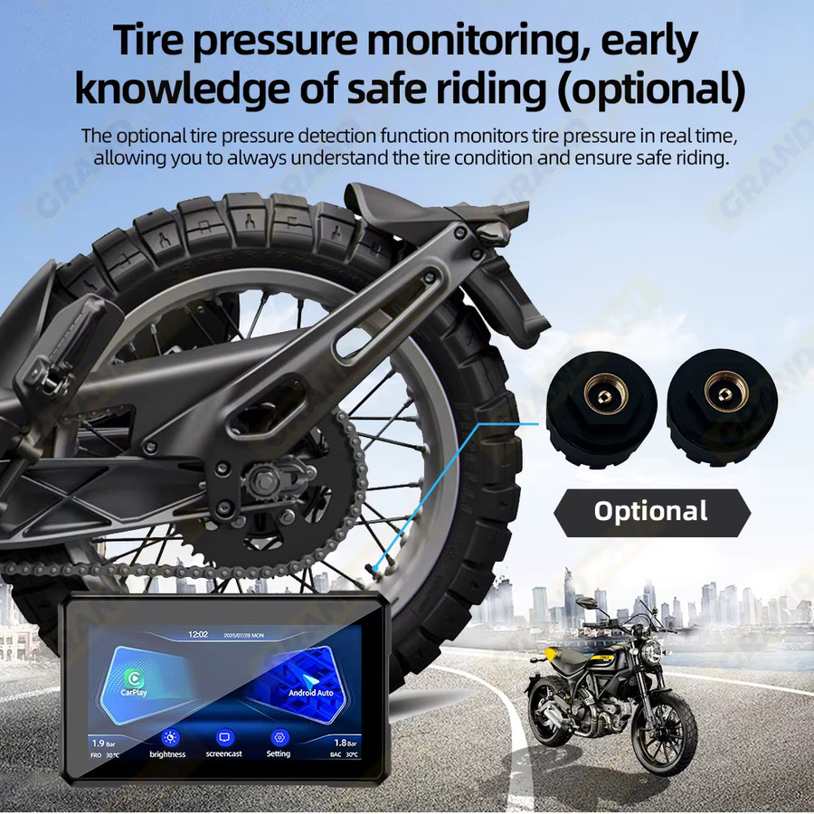 Grandnavi Tragbares Motorrad Display mit Android Auto und Apple CarPlay, Wasserdichter Bluetooth Monitor für Navigation, Schwarz - Bild 5