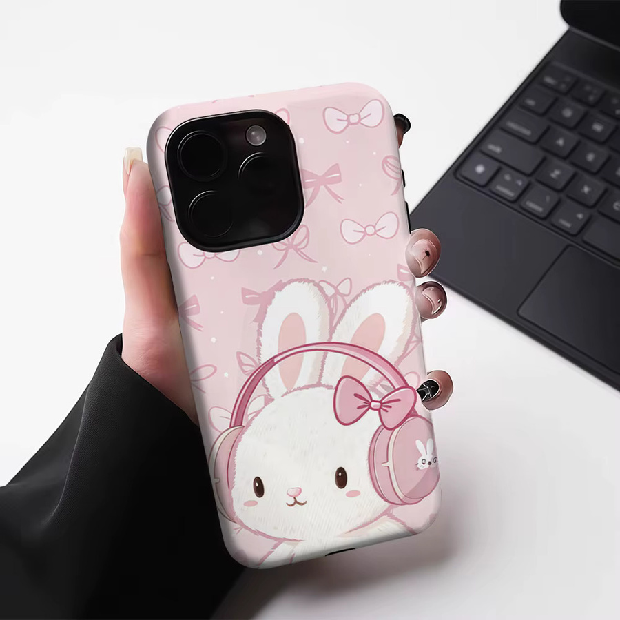 Pastel Bunny Beats Magnetische Handyhülle für iPhone 17 16 15 14 13 Pro Max Plus, robuste doppelschichtige Hülle, Farbe: Pink - Bild 3