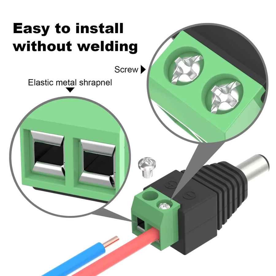 ELECAPITAL DC Netzstecker-Adapter Set mit männlichen und weiblichen Anschlüssen 2,1 x 5,5 mm für LED-Streifen und CCTV-Kameras, Schwarz - Bild 3