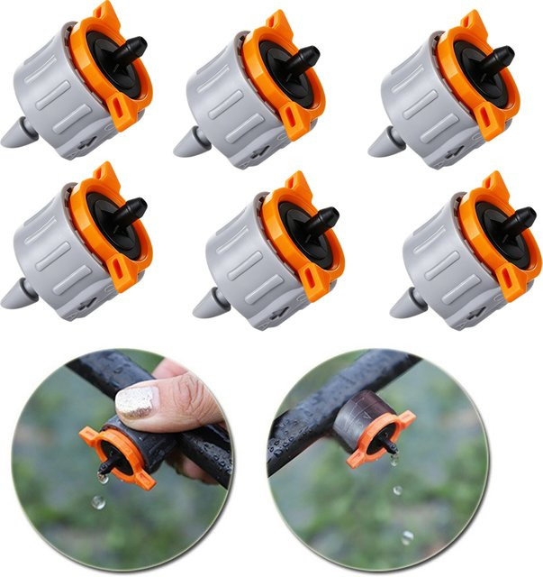 20 Stück Adhere To Fly Einstellbare Druckkompensierende Tropfer 1/4 Zoll mit Widerhaken für Mikrobewässerung im Garten und Gewächshaus mit 10 L/H - Bild 1