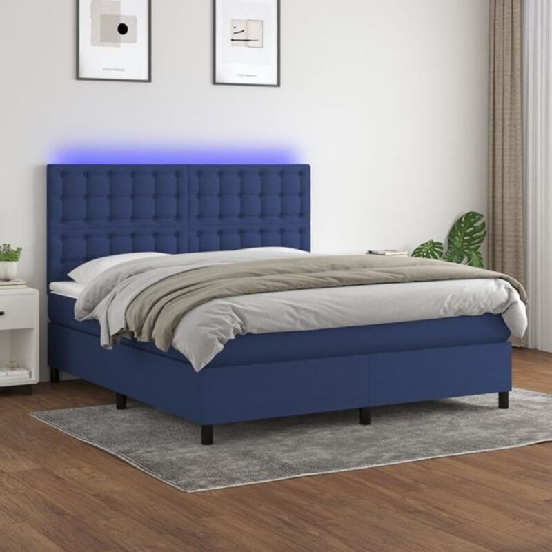 Vidaxl Boxspringbett mit Matratze in Blau und Weiß aus Stoff, B/T/H: 180 x 200 x 118 cm - Bild 1