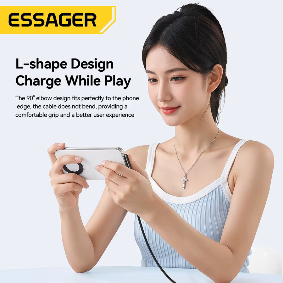 Essager 100W Typ-C Kabel mit faltbarem Telefonhalter für PD Schnellladung, Schwarz - Bild 5