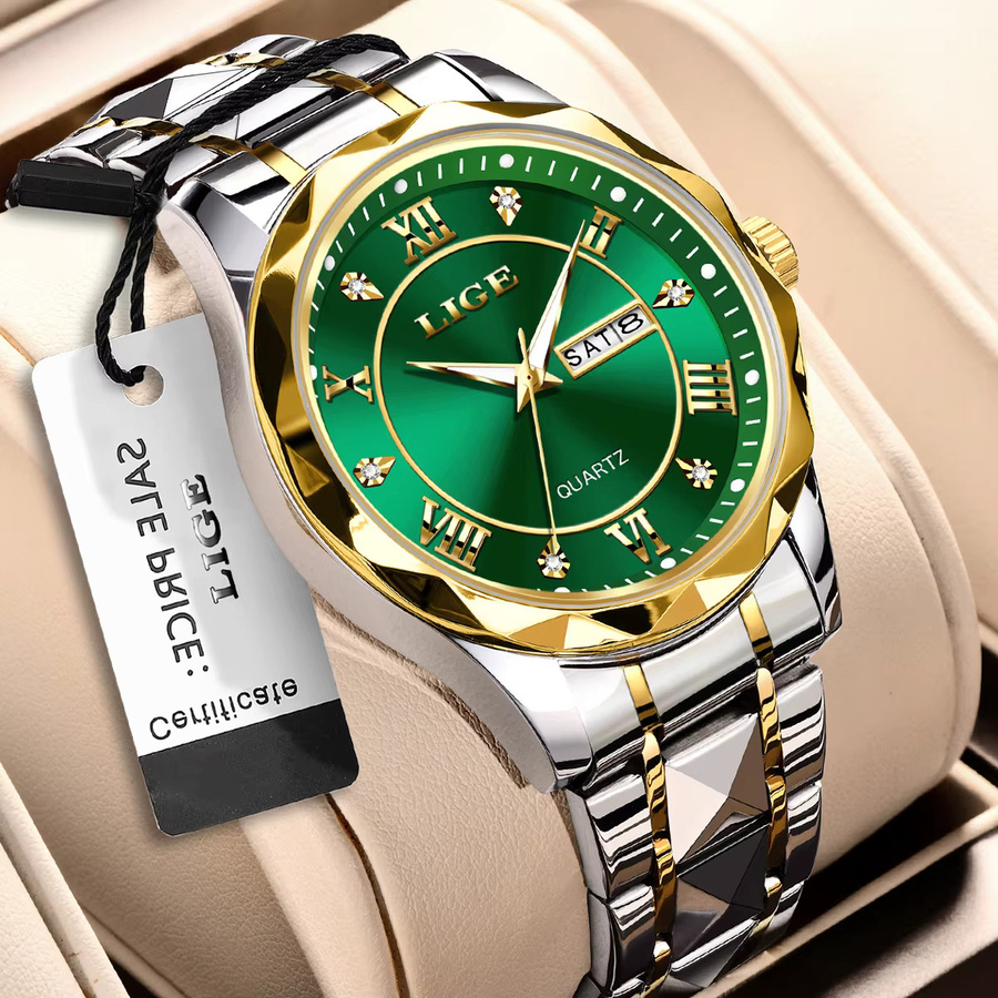 LIGE Armbanduhr, Quarz, Edelstahl, Silber, Grün, Herren - Bild 5
