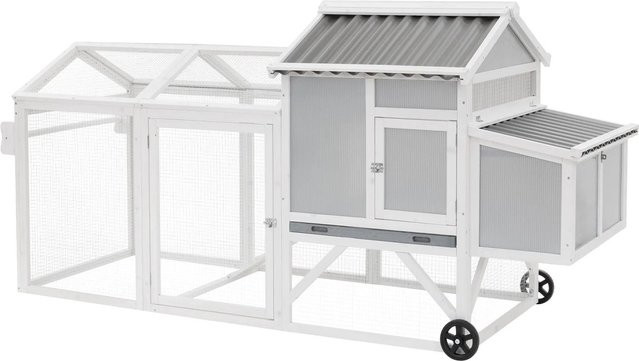 ECD Germany Mobiler Hühnerstall aus Massivholz mit Auslauf und Nistkasten, wetterfest, B/T/H: 83 x 220 x 109 cm - Bild 2