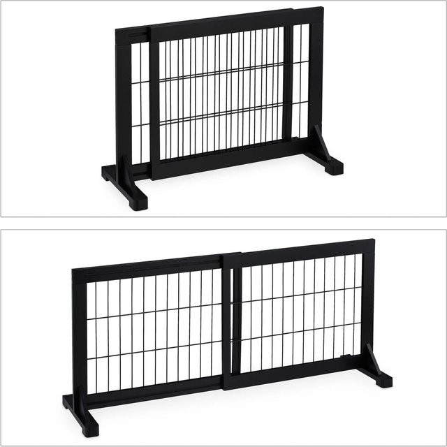 Relaxdays Ausziehbares Absperrgitter aus Kiefernholz in Schwarz, Höhe: 56 cm, Breite: 70-108 cm - Bild 1