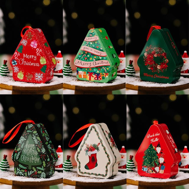 Weihnachten Zinn Geschenkbox mit Cartoon-Print als Cookie-Verpackung und Aufbewahrungsdose in Weiß - Bild 1