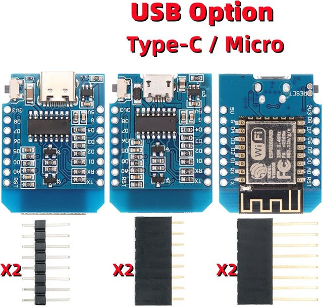 SAMIROB D1 Mini ESP8266 ESP-12F WIFI Entwicklungsboard mit USB-C oder Micro USB und Pins in Blau - Bild 1