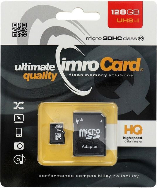 Imro microSDXC Speicherkarte, 128 GB, Klasse 10, UHS-1 U1, Schwarz, inklusive Adapter - Bild 1
