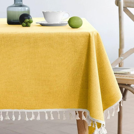 Wasserdichte und knitterfreie Tischdecke aus Baumwollmischung von ILVISEST in Gelb mit dekorativen Quasten, B/B: 90 x 140 cm