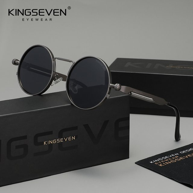 KINGSEVEN Sonnenbrille, Runde Form, Vollrand, Metall, Schwarz, Unisex, polarisiert - Bild 1
