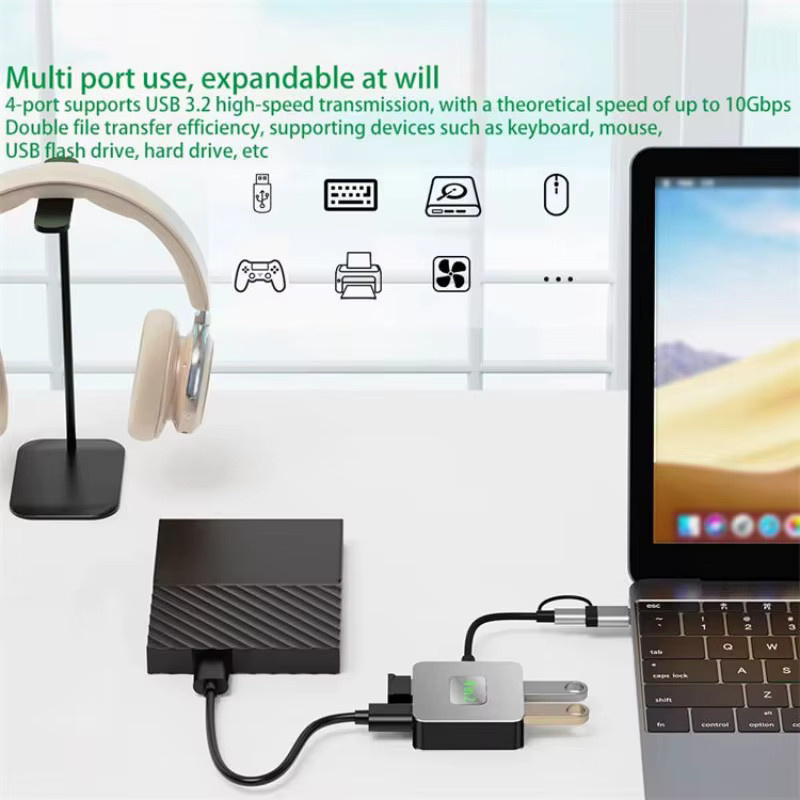 FC&EC 4 in 1 USB 3.2 Hub USB-C auf USB-A Dockingstation mit 10 Gbit/s in Grau - Bild 3