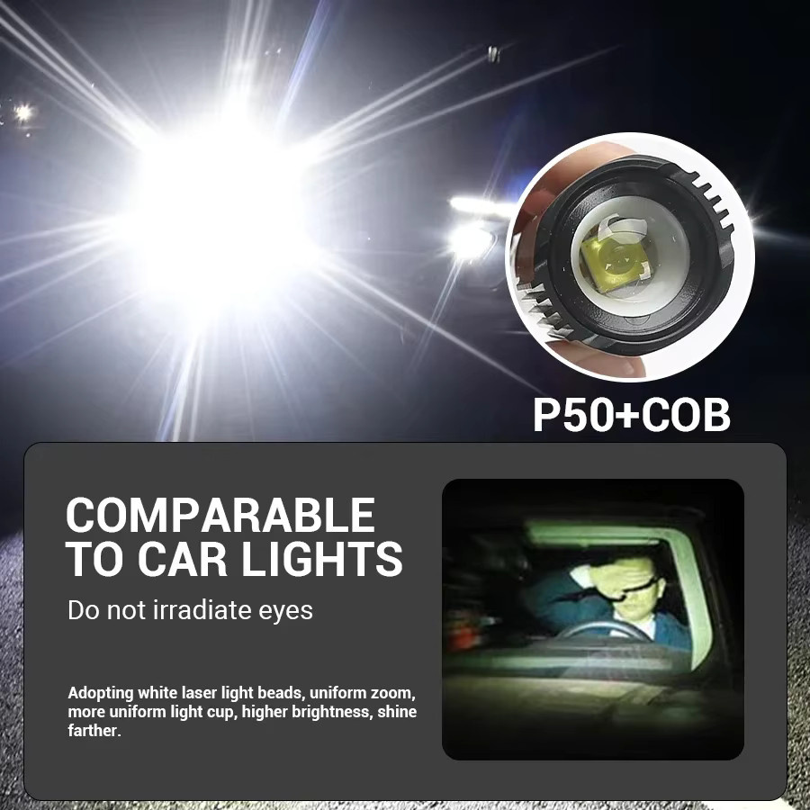 BALDR P50 LED Taschenlampe mit 2000 Lumen, USB aufladbar, taktischer Zoom und wasserdicht, Schwarz - Bild 3