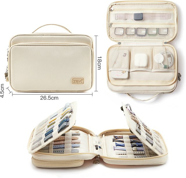 CHIICSMART Reise-Aufbewahrungstasche für Damen in Beige, tragbarer Organizer für Uhrenarmbänder und Make-up mit großem Fassungsvermögen - Bild 1