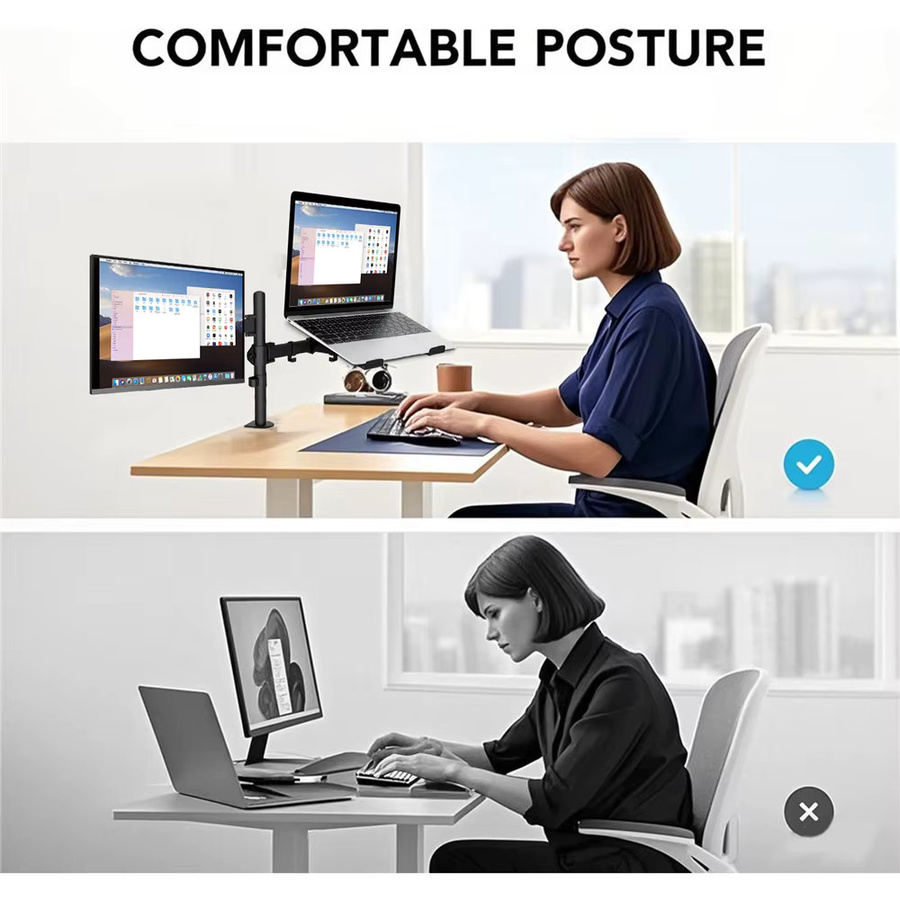 HGTUGO Monitorständer-Riser mit Klemme in Schwarz, verstellbare Computerhalterung mit 360 Grad Rotation für 13-27 Zoll LCD-Monitore und 17-Zoll-Laptops, bis 8 kg belastbar - Bild 4