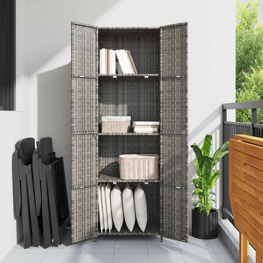 vidaXL Gartenschrank aus PE-Rattan in Grau, B/T/H: 59 x 40 x 180 cm - Bild 3