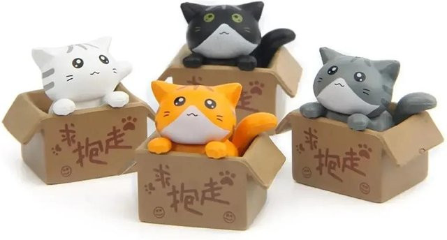 4er Set Mini Katzen Ornamente von Yiran bag in Grau als niedliche Kätzchen Statuen für die Dekoration von Garten, Kinderzimmer oder Tischdeko - Bild 1
