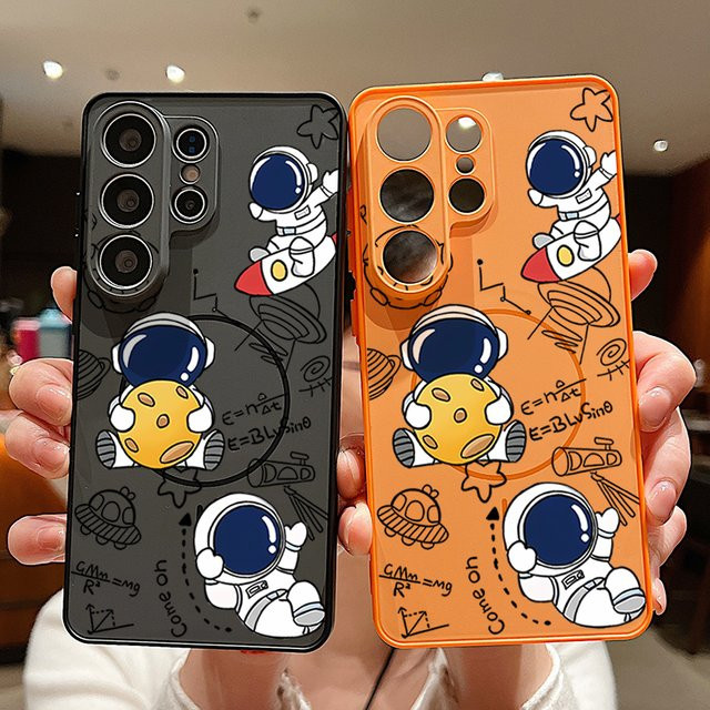 Magnetische Handyhülle mit Astronauten-Druck für Samsung Galaxy S26 S25 S24 S23 S22 Ultra Edge FE A56 A37 A16 A55 A36 A17 in Orange - Bild 1