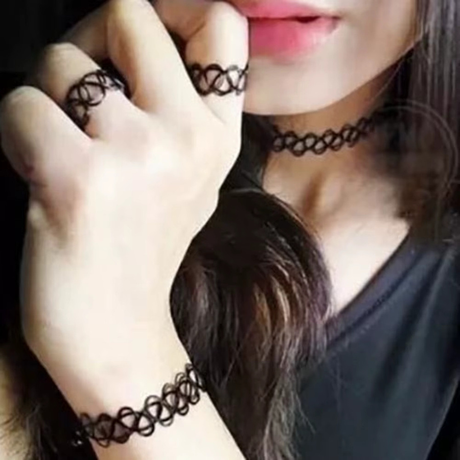 UAXPEO Choker Halskette, geflochtener Fischfaden, Schwarz, Vintage, Unisex - Bild 2