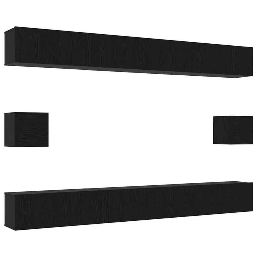 vidaXL TV-Schrankset 8-teilig modern in Schwarz und Eichen-Optik aus Holzwerkstoff, wandmontiert für dein Wohnzimmer, B/T/H: 80 x 30 x 30 cm, 60 x 30 x 30 cm und 30,5 x 30 x 30 cm - Bild 2