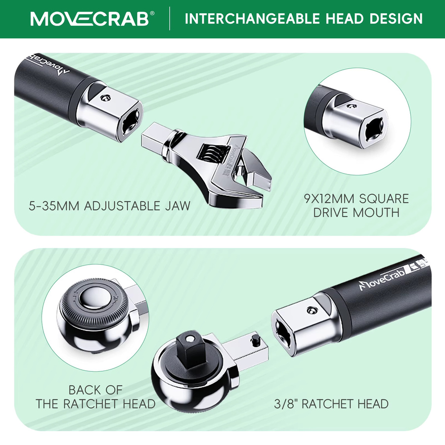 MoveCrab Digitaler Drehmomentschlüssel mit austauschbaren Köpfen, präzise einstellbar 6,8-135Nm, inklusive Ratschen- und Gabelköpfe für HVAC und Klimaanlagen-Installation - Bild 3