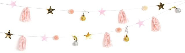 Rico Design Weihnachts-Quasten-Girlande mit Pompoms in Rosa-Pastell, Länge: 2,2 m - Bild 1