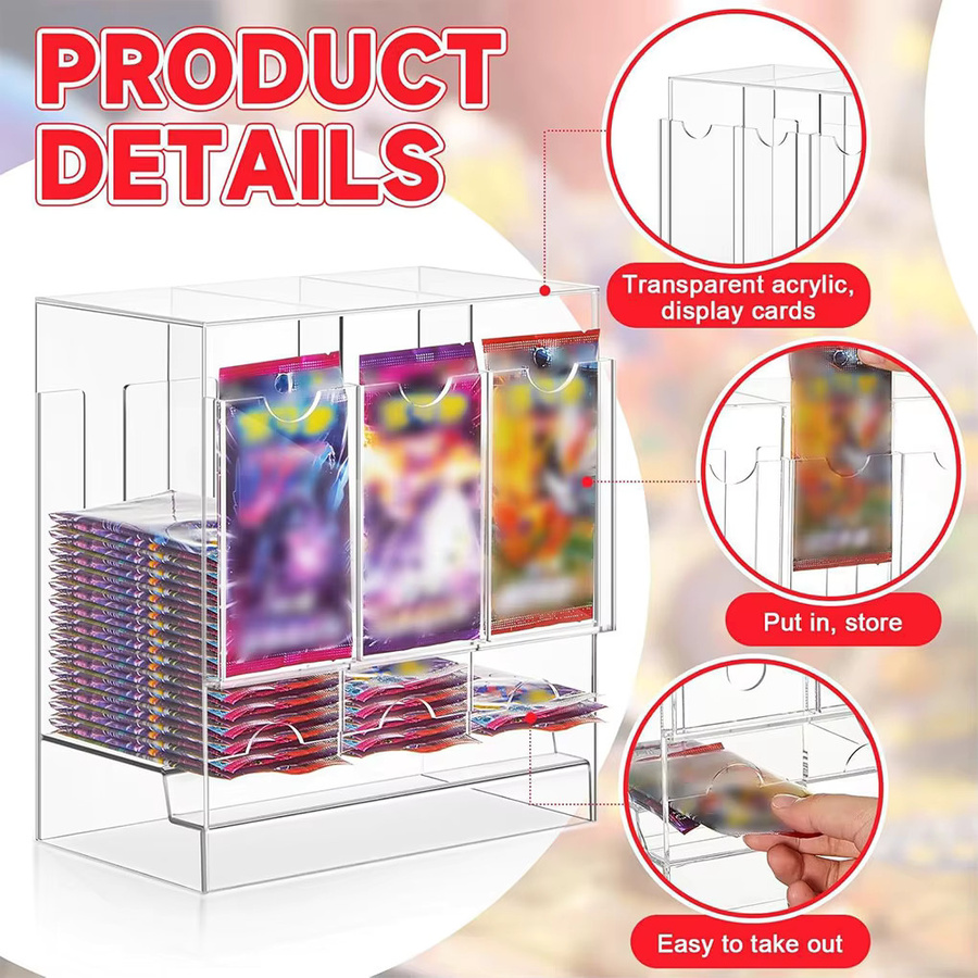 FangNymph Booster-Pack-Spender aus Acryl mit 3 Fächern, transparente Aufbewahrungsbox und Deck-Vitrine für Sammelkarten - Bild 3