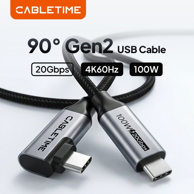 CABLETIME PD100W USB-C-Kabel in Schwarz mit 20Gbps USB 3.2 Gen 2 für schnelles Laden und Video-Unterstützung - Bild 1