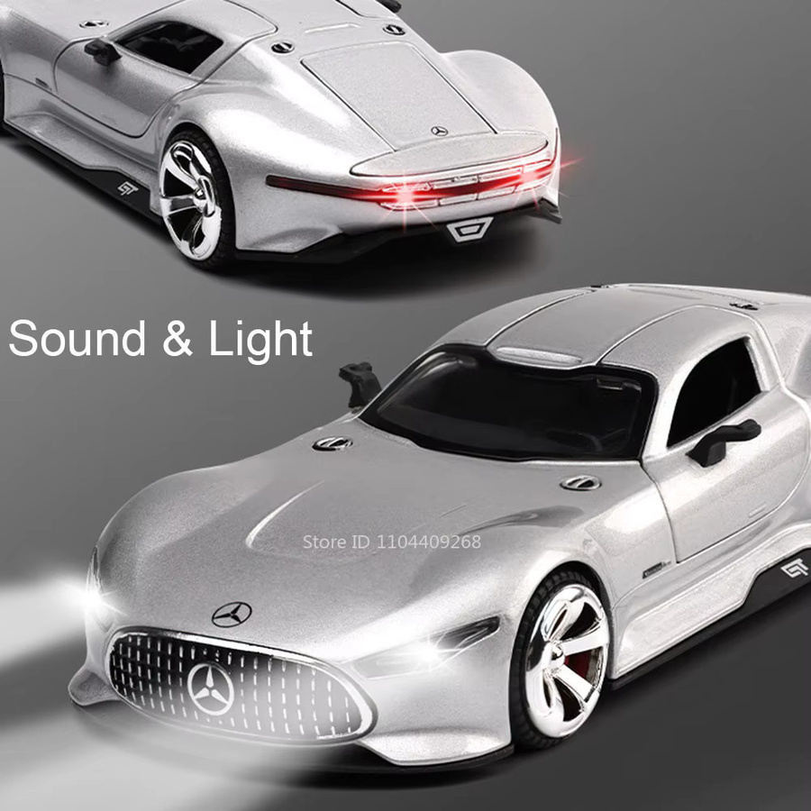 RMZ City GT 300SL Sportwagenmodell in Weiß und Silber, Maßstab 1:32, Druckguss-Metallmodell mit Licht und Sound sowie öffnungsbaren Türen - Bild 4