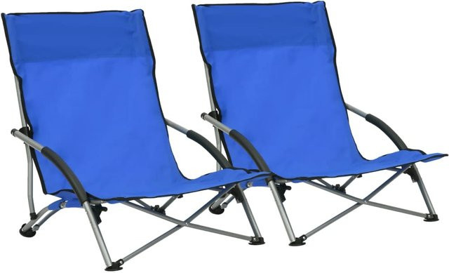 VIDAXL 2er-Set zusammenklappbare Strandstühle aus blauem Outdoor-Stoff mit Armlehnen und pulverbeschichtetem Stahlgestell - Bild 1