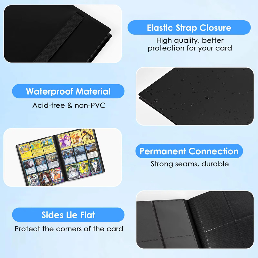 Kartenordner in Schwarz mit 9 Taschen für 360 Karten, elegantes Sammelalbum mit seitlicher Kartenladung für Spiel- und Baseballkarten - Bild 4