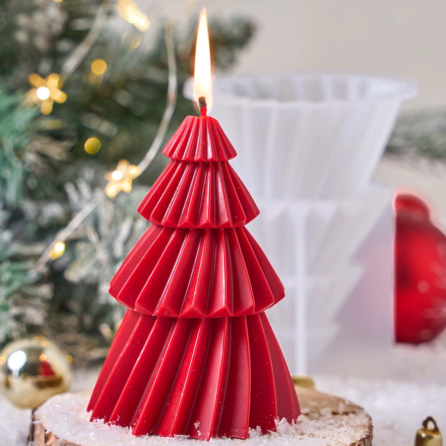 UDOCOOL Silikonform Weihnachtsbaum Kerze Geometrische Kiefer für DIY Handarbeit aus Seife Gips oder Harz in Rot - Bild 4