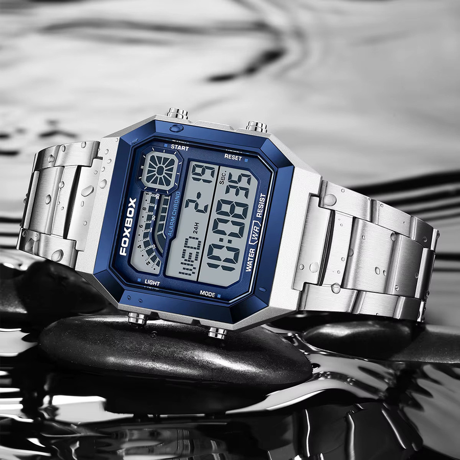 FOXBOX Digitaluhr Edelstahl, Quarz, Chronograph, Herren - Bild 2