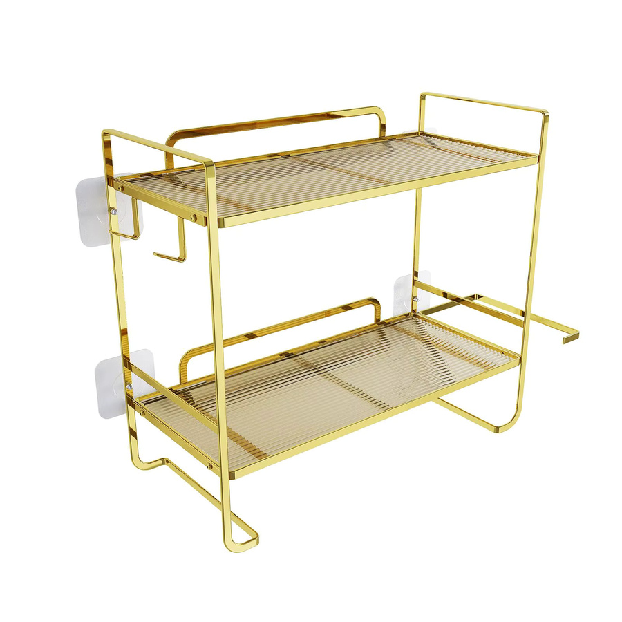 HiMISS 2-stöckiges Über-Toiletten-Aufbewahrungsregal aus Metall mit Toilettenpapierhalter und Haken, wandmontiert, Schwarz/Gold/Silber - Bild 2