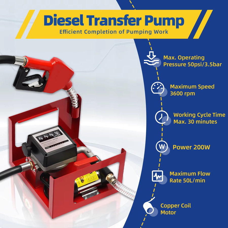 Bymaocar Diesel-Transferpumpe in Rot mit einstellbarer Geschwindigkeit, 230V, 3600 U/min und 1690,9 oz/min für Automobile, Bauernhöfe und Frachtschiffe - Bild 2