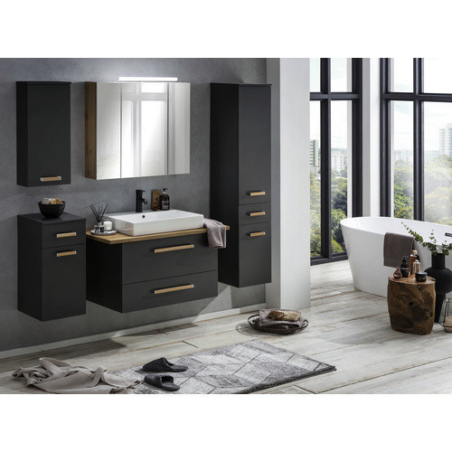 SCHILDMEYER Hochschrank Duo in Schwarz, modern und matt, Breite: 32,7 cm, Höhe: 160 cm, Tiefe: 35,3 cm - Bild 3