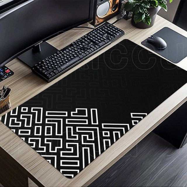 Riccu Gaming-Mauspad mit geometrischen Linien in Schwarz-Weiß, große E-Sport Schreibtischunterlage aus Gummi - Bild 1